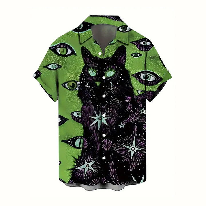 Men‘s Vibrant Kitten Print Short Sleeve Shirt