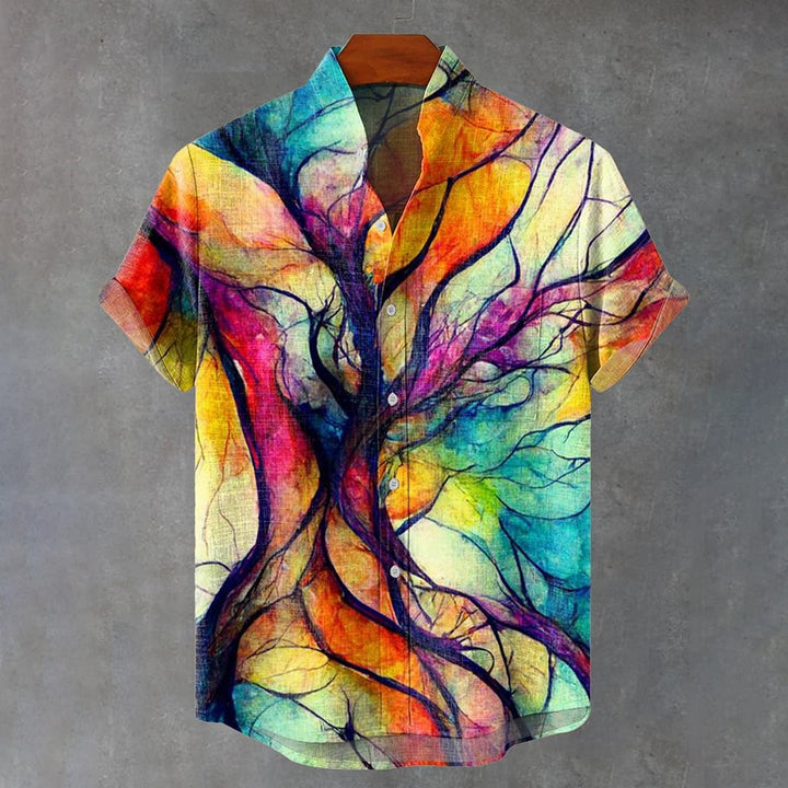 Colored Ink Texture Vintage Print Casual Shirt