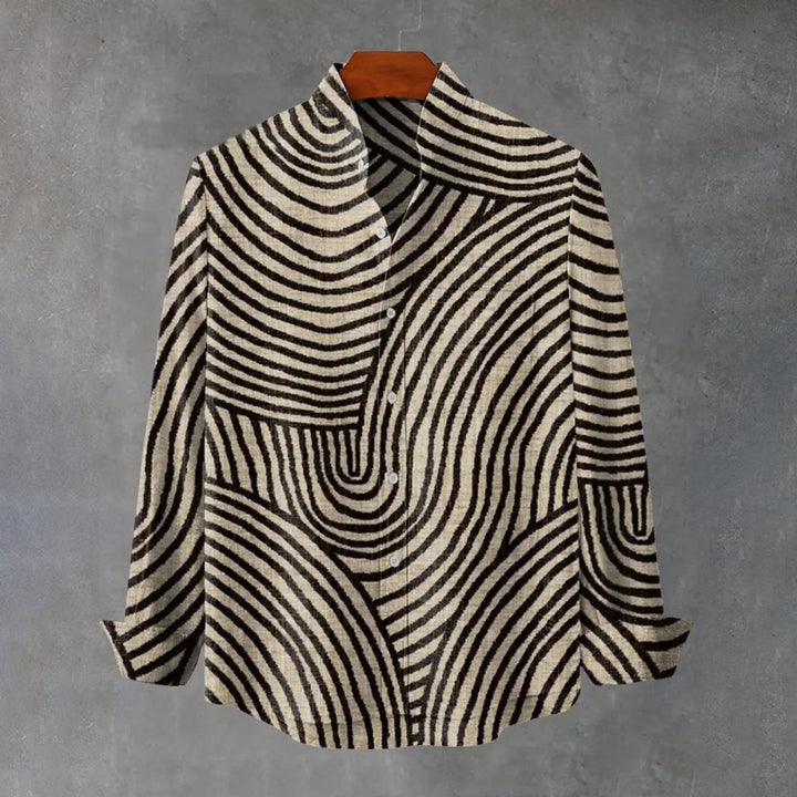 Black And White Circular Lines Graphic Print Long Sleeve Shirt