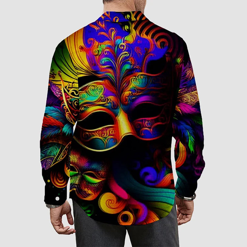 Men's Art Mardi Gras Print Long Sleeve Shirt 2408003143