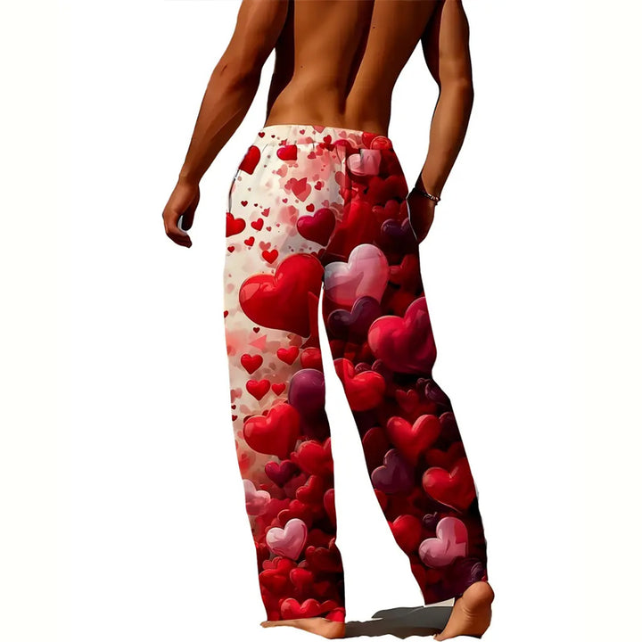 Men's Valentine's Gift Love Heart Print Lightweight Pants