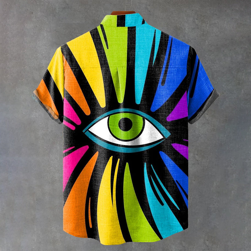 Vintage Dark Eyes Multicolor Art Print Casual Shirt