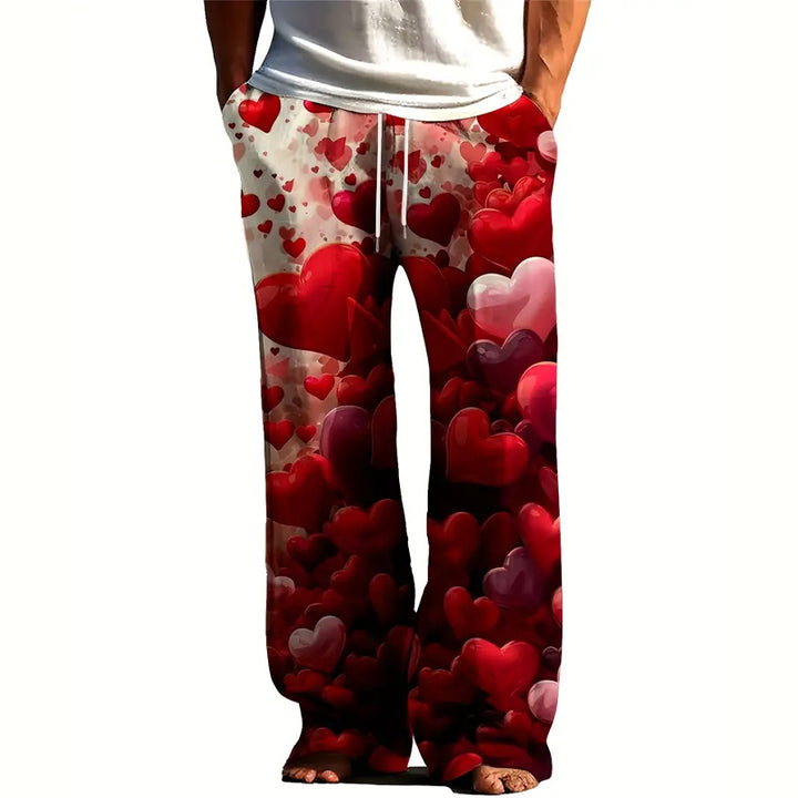 Men's Valentine's Gift Love Heart Print Lightweight Pants