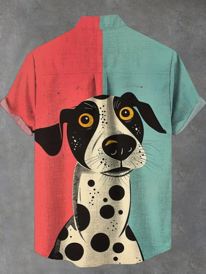 Cute Dalmatian Dog Printing Cotton Linen Short Sleeve Shirt