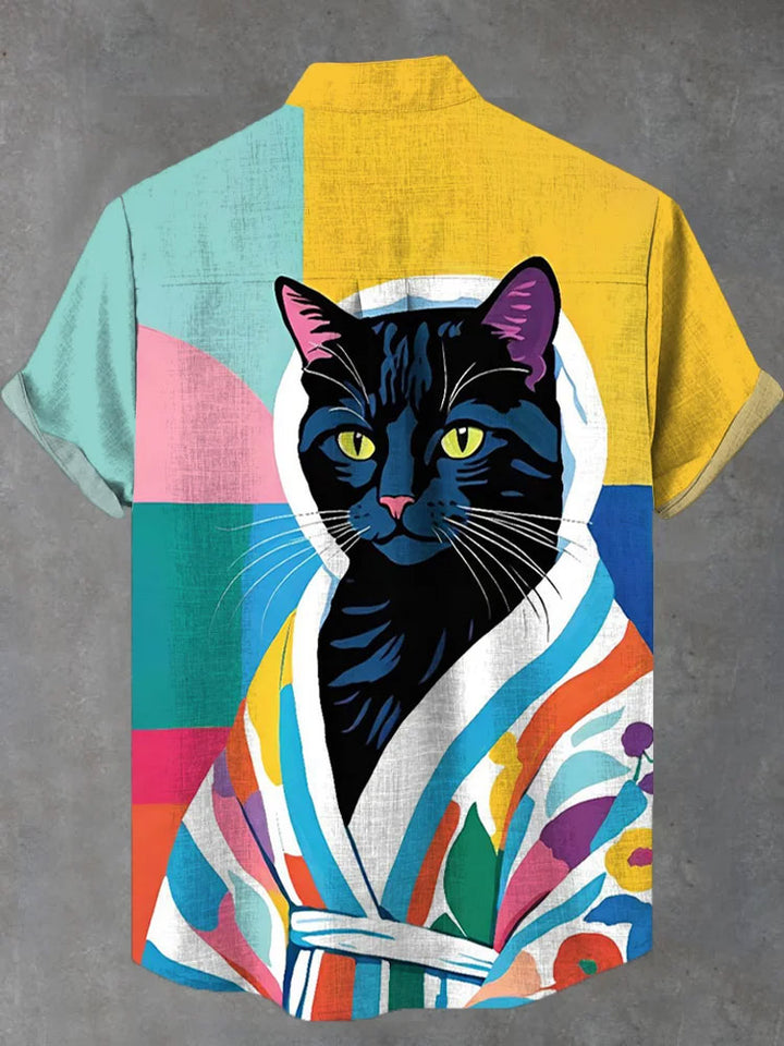 Black Cat Color Pajamas Short Sleeve Shirt