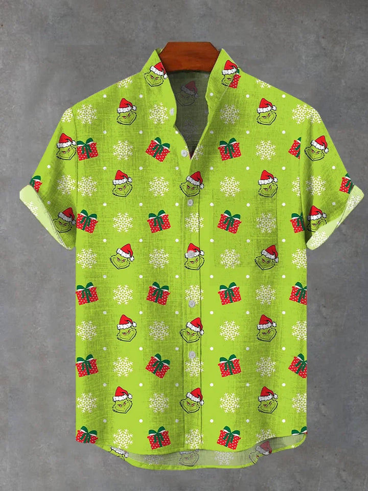 Christmas Gift Box Green Fur Monster Short Sleeve Shirt