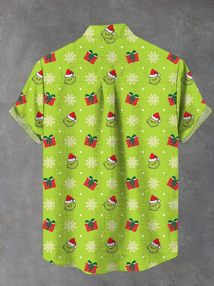 Christmas Gift Box Green Fur Monster Short Sleeve Shirt