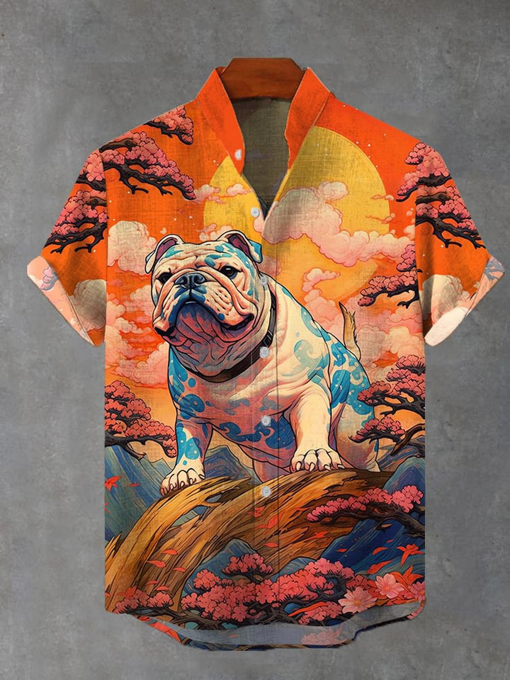 Ukiyoe Bulldog Monster Print Short Sleeve Shirt