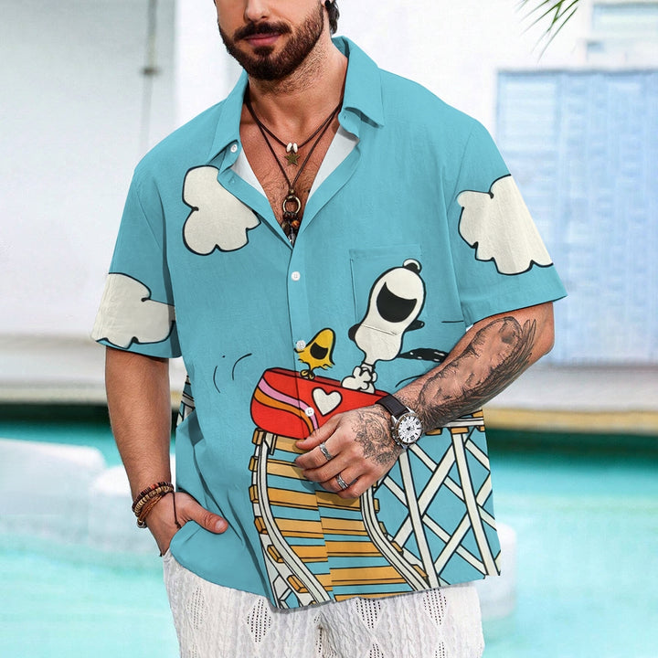 Cartoon Puppy Roller Coaster Hawaiian Casual Short Sleeve Shirt 2408007568