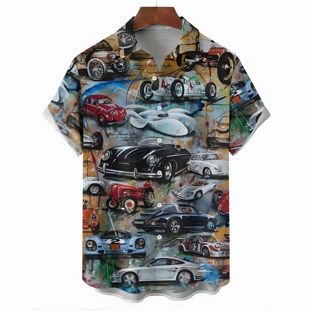 Sports Car Art Print Casual Oversized Short Sleeve Shirt 2406003509