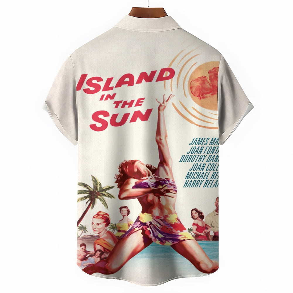 Retro Poster Bikini Girl Print Short Sleeve Shirt 2410003377