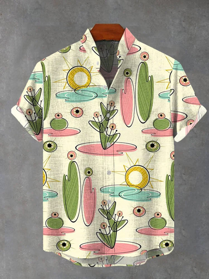 Men's Floral Lake Print Short Sleeve Shirt