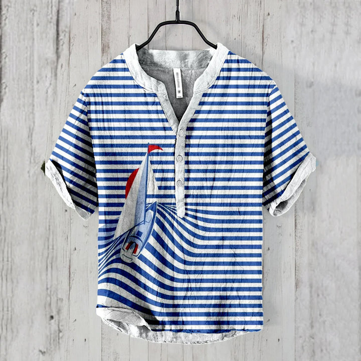 Waves Boat Art Linen Blend Cozy Shirt 2410002980