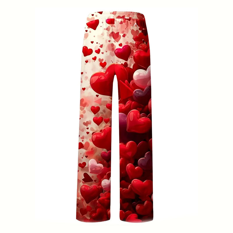 Men's Valentine's Gift Love Heart Print Lightweight Pants