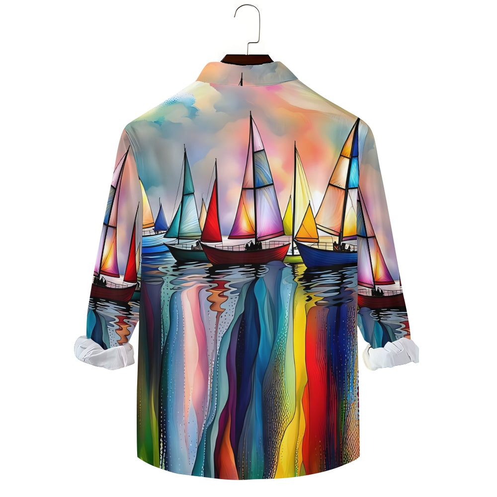 Men's Sailboat Casual Printed Long Sleeve Shirt 2408003493