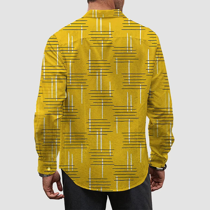 Retro Geometry Lines Print Long Sleeve Hawaiian Shirt