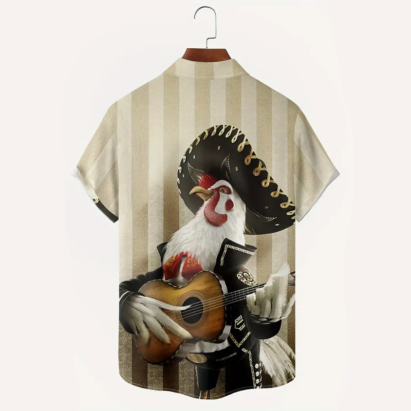 Plus Size Mens 3D Rooster Playing Guitar Print Shirt