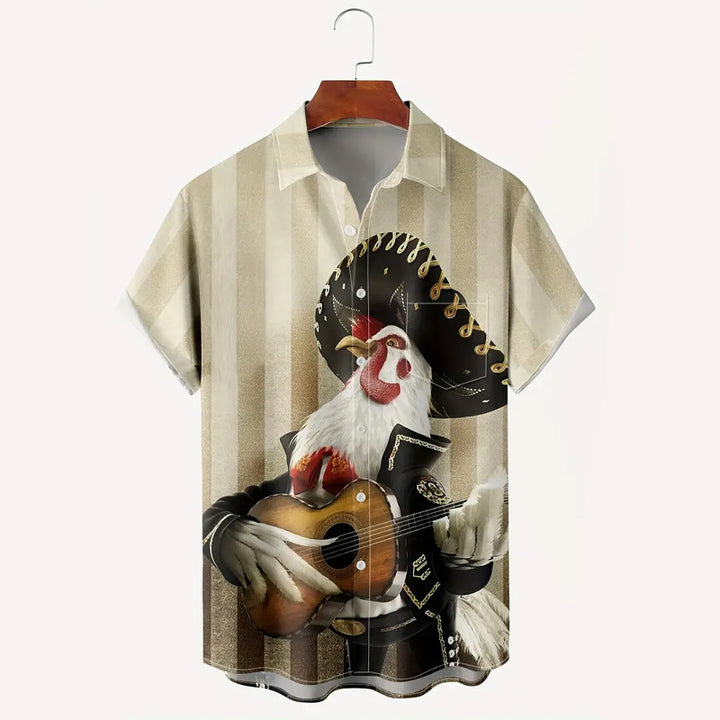 Plus Size Mens 3D Rooster Playing Guitar Print Shirt