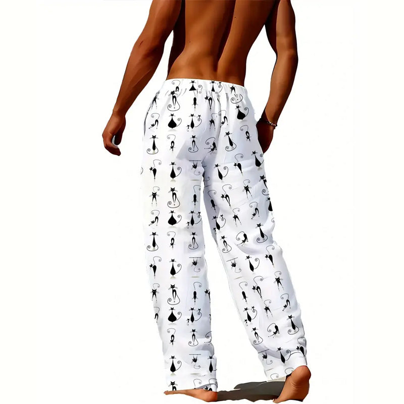 Men's 3D Black Cat Print Casual Lounge Pants