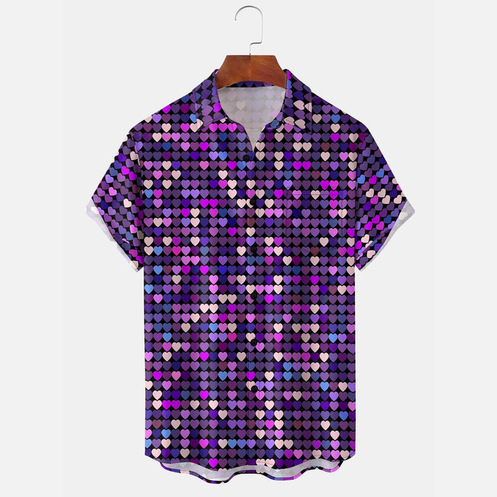 Men's Party Art Sequin Purple Geometric Short Sleeve Shirt