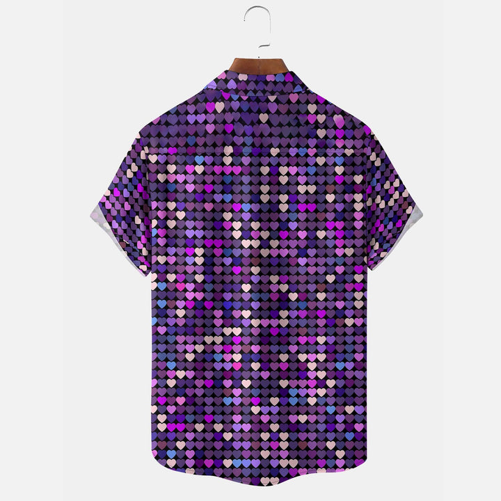 Men's Party Art Sequin Purple Geometric Short Sleeve Shirt