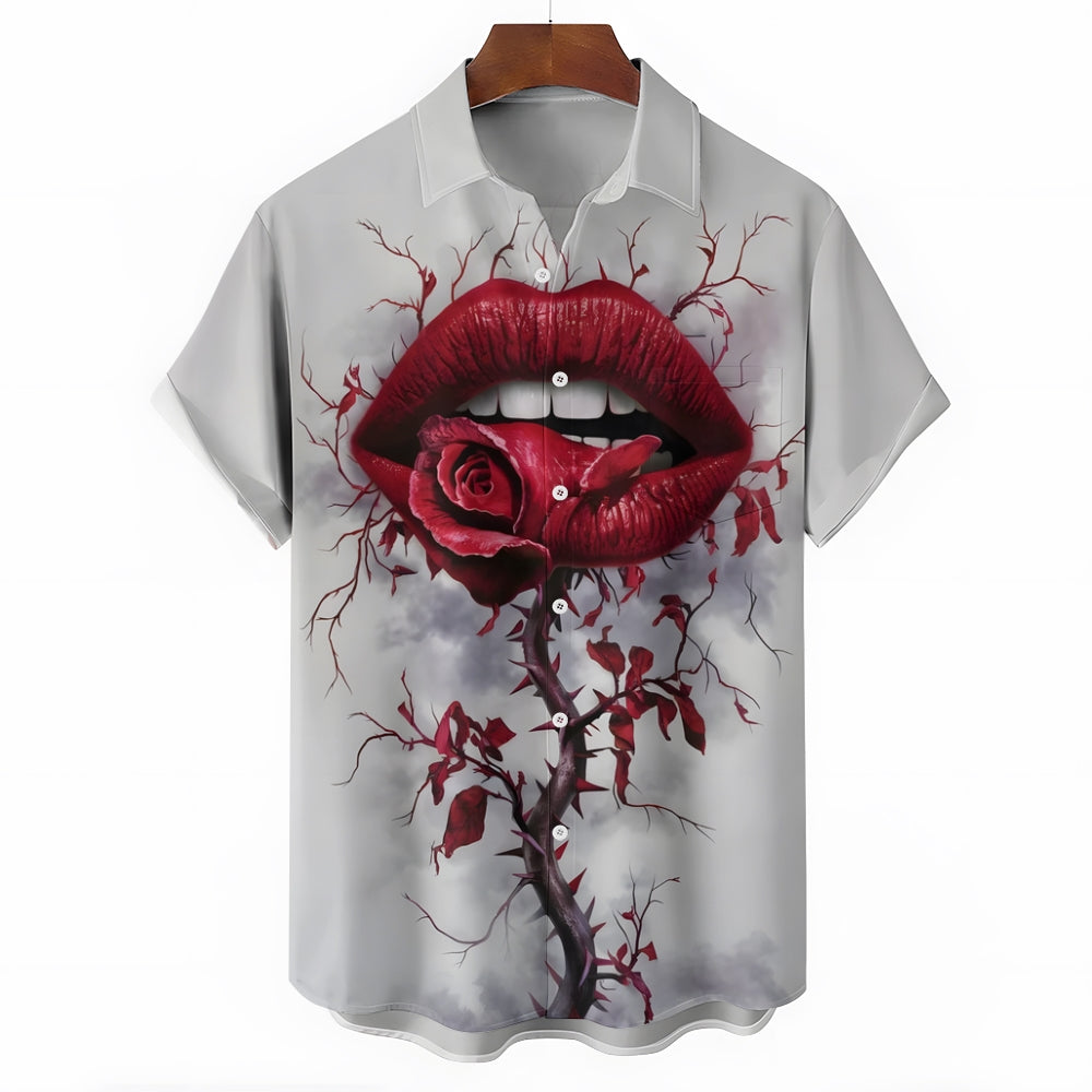 Rose Lips Casual Short Sleeve Shirt 2412008525