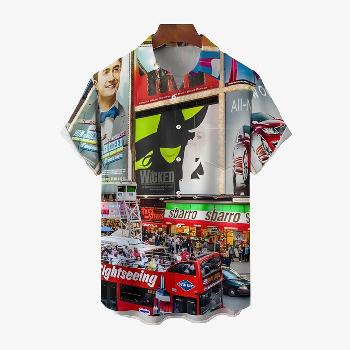 Times Square At Night Oversized Short Sleeve Shirt 2407002898