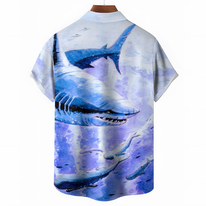 Shark Watercolor Art Casual Short Sleeve Shirt 2410004834