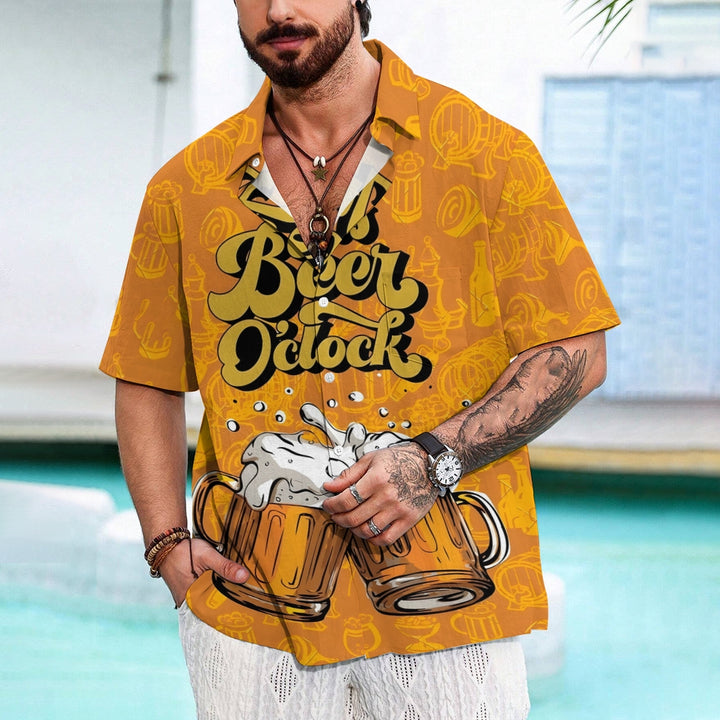 Men's Beer Time Print Casual Hawaiian Short Sleeve Shirt 2411005138