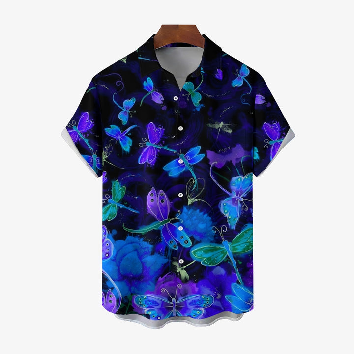 Dragonfly Art Gradient Print Casual Short Sleeve Shirt 2408004661