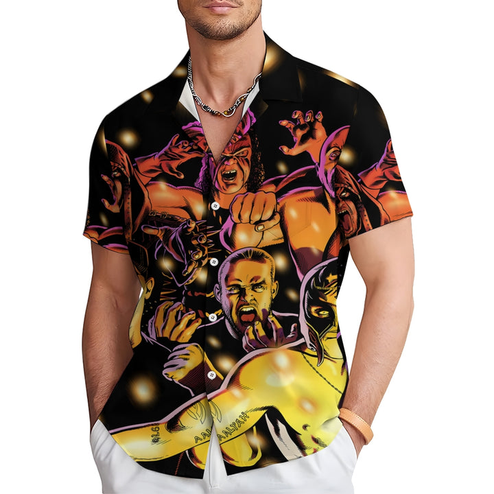 Cartoon Wrestler Print Casual Short Sleeve Shirt 2409004547