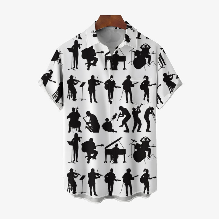 Musician Silhouette Print Casual Oversized Short-Sleeved Shirt 2407005184