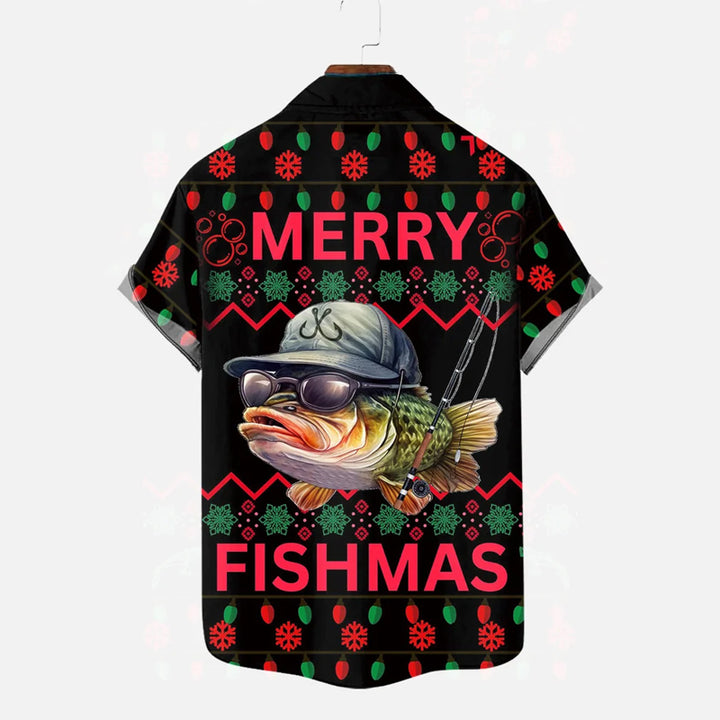 Merry Fishmas Fishing Printing Short Sleeve Shirt