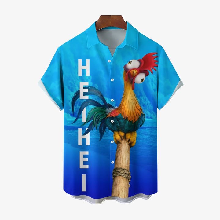 Funny Rooster Cartoon Print Short Sleeve Shirt 2410002328