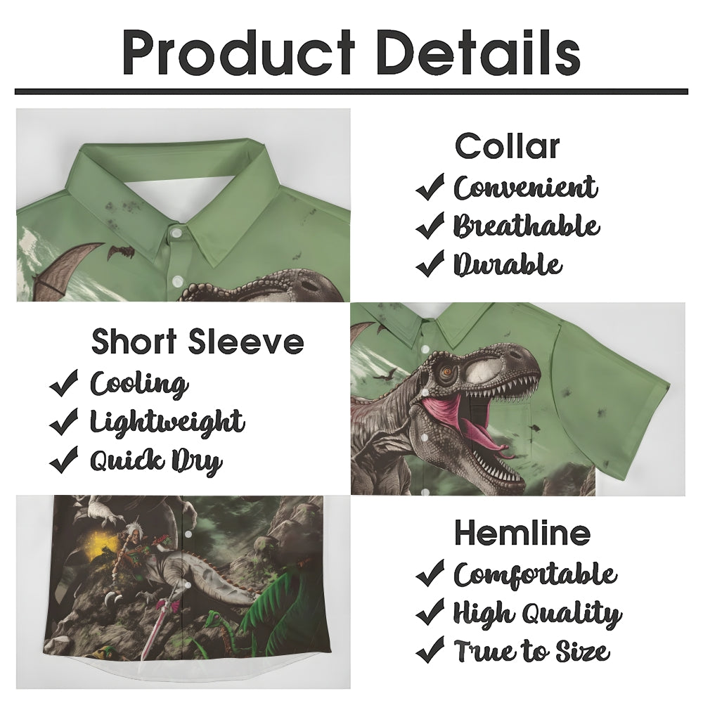 Jurassic Dinosaur Print Casual Short Sleeve Shirt 2408004486