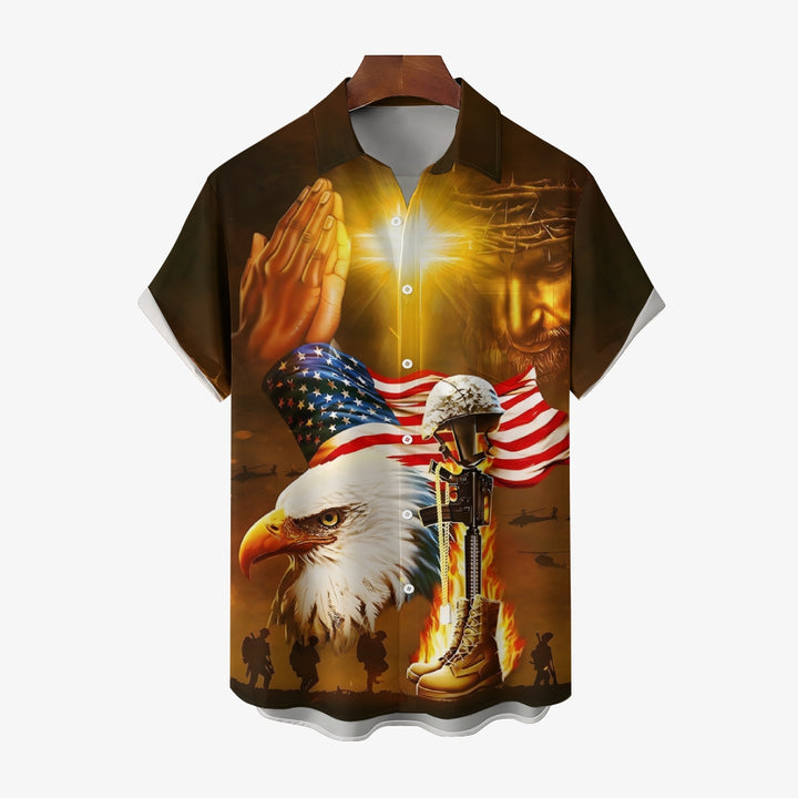 Christian Patriotic Military Print Short Sleeve Shirt 2411004029