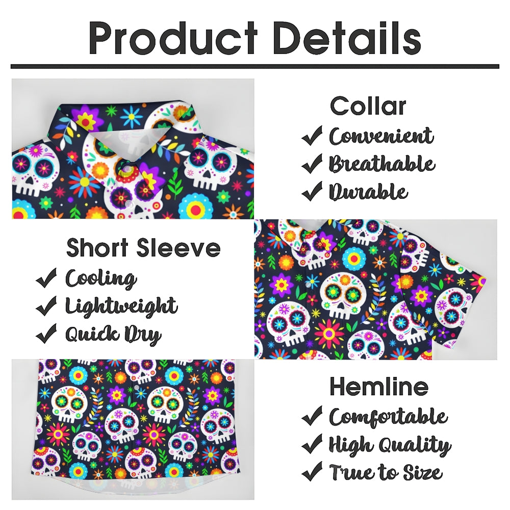 Mexican Culture Skull Print Short Sleeve Shirt 2411002296