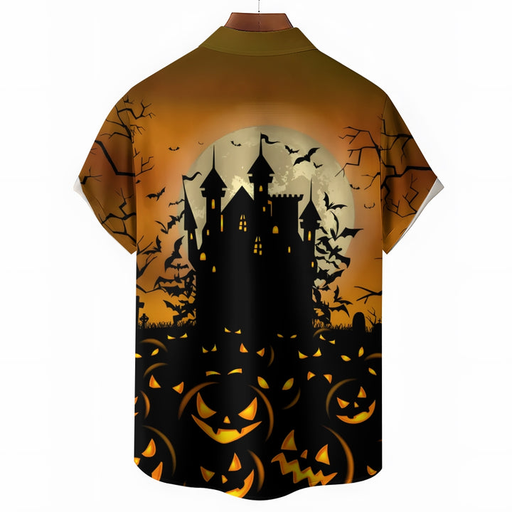 Halloween Castle Casual Short Sleeve Shirt 2408004030