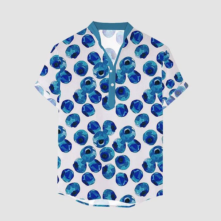 Men's Blueberry Pattern Printed Short-Sleeved Shirt