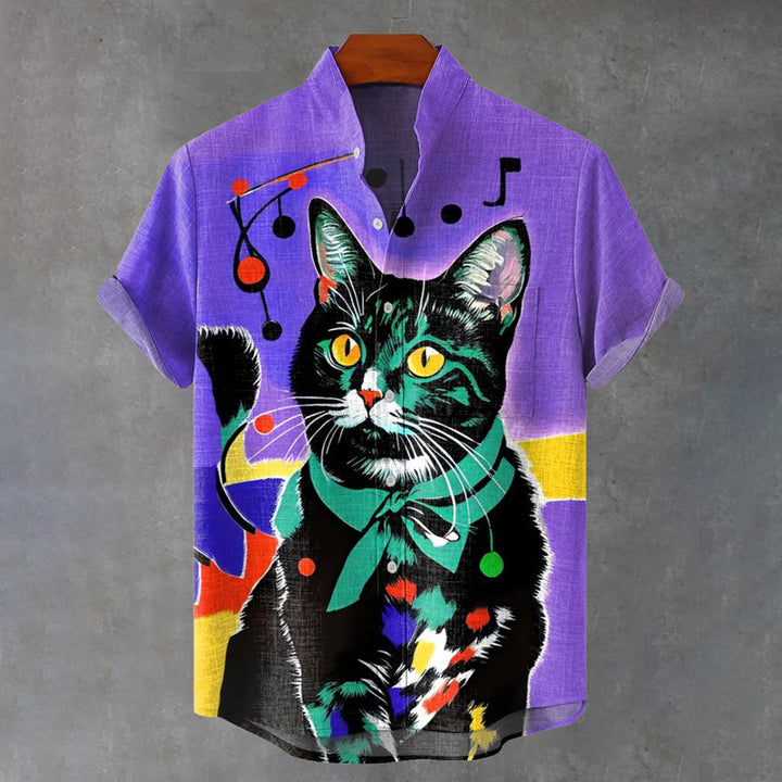 Musical Note Cat Abstract Art Print Casual Shirt