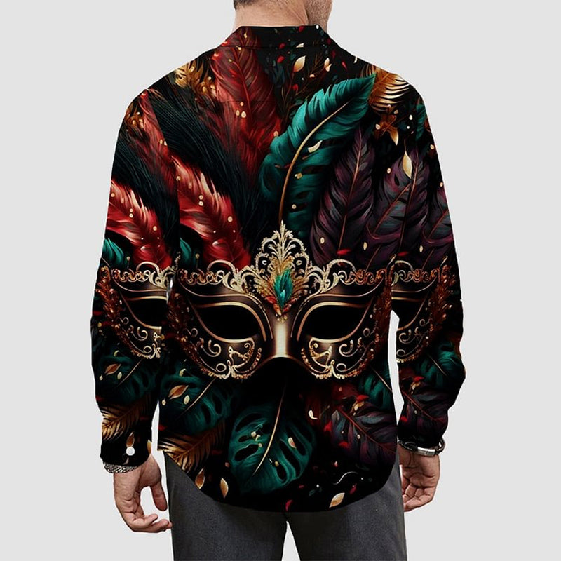 Art Mask Print Long Sleeve Hawaiian Shirt