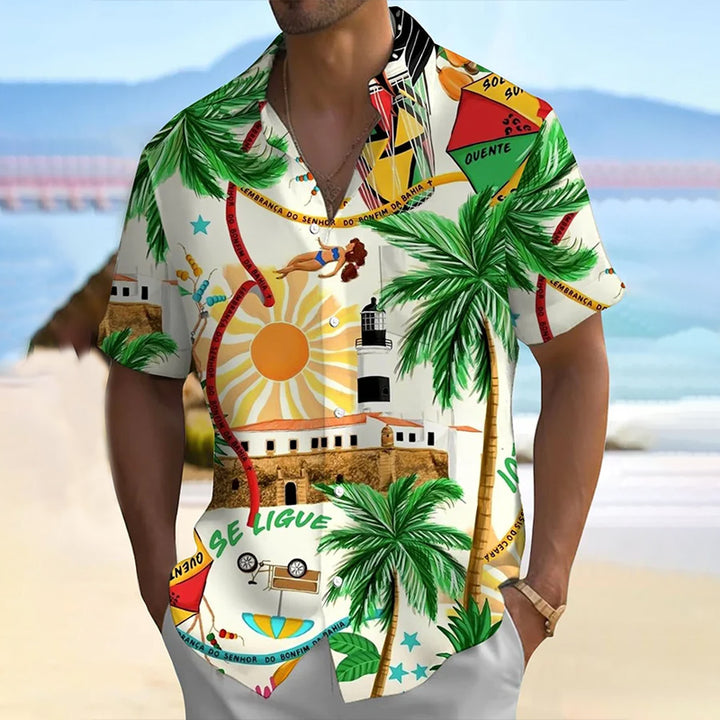 Men's Art Hawaiian Short Sleeve Pockets Shirt