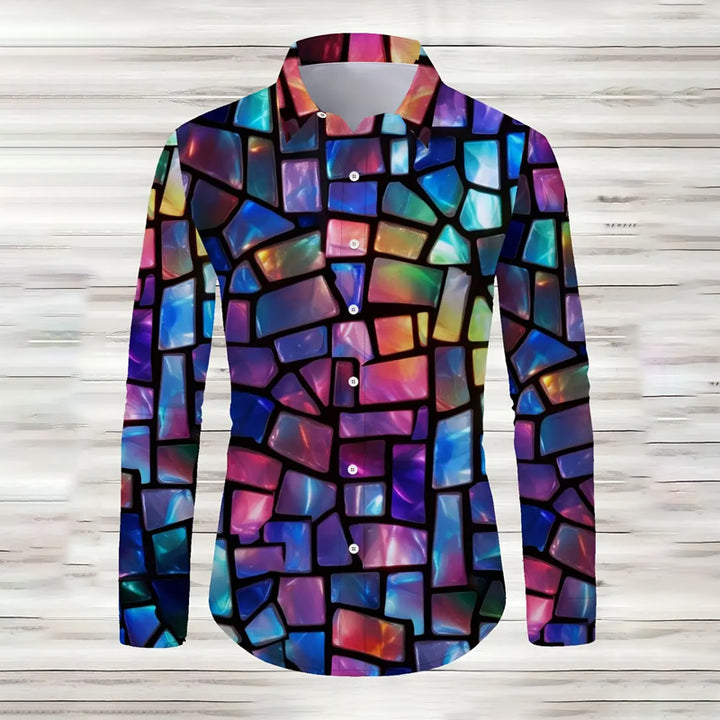 Men's Abstract Geometric Print Casual Long Sleeve Shirt