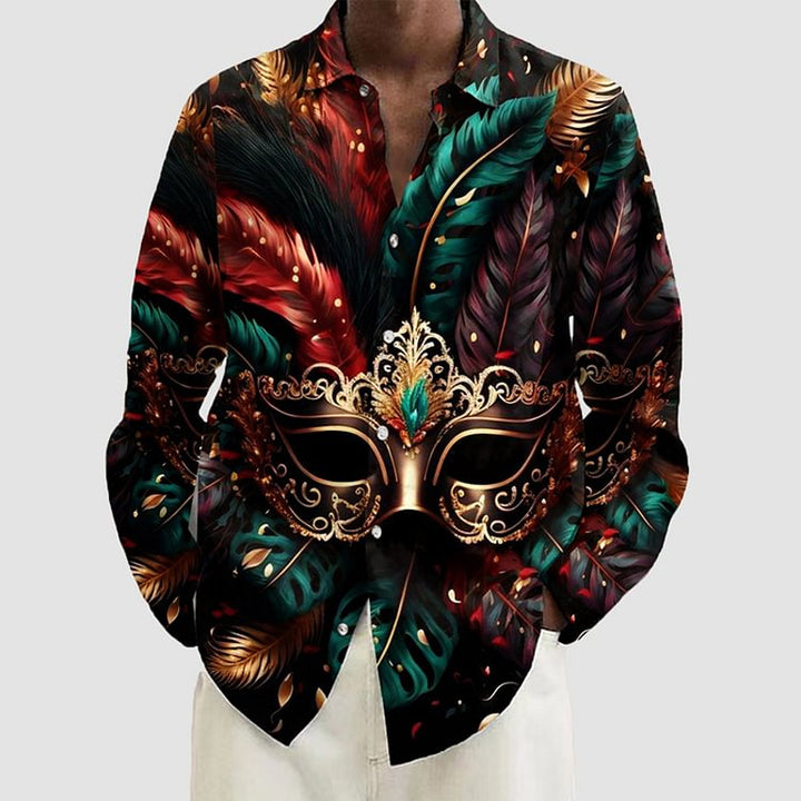 Art Mask Print Long Sleeve Hawaiian Shirt