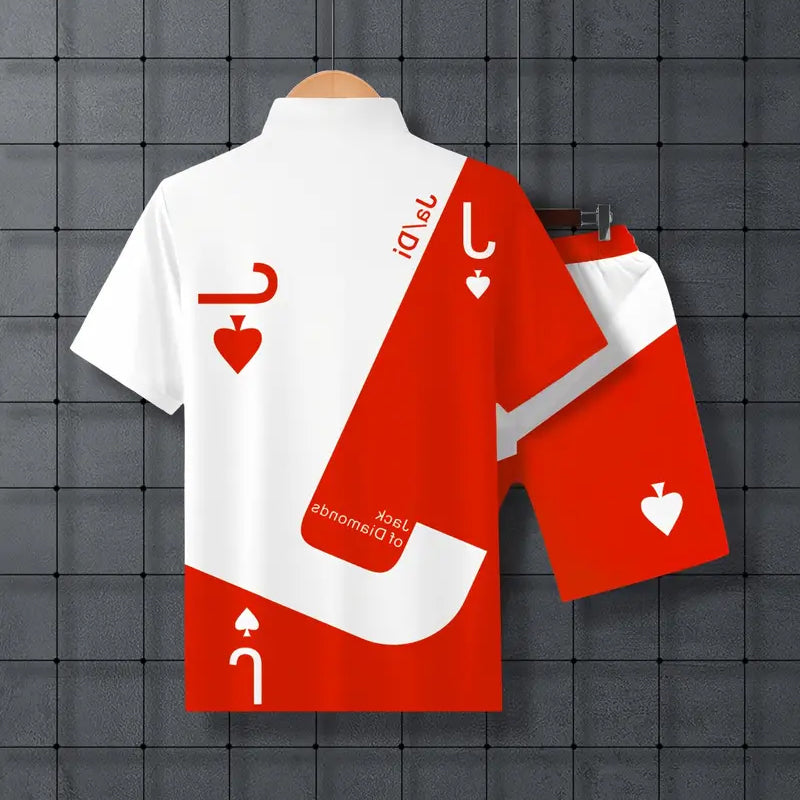 Men's Novelty "Jack Of Hearts" Pattern Print Outfit Set