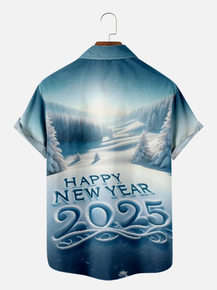 Men's Casual Happy New Year Printed Short Sleeve Shirt