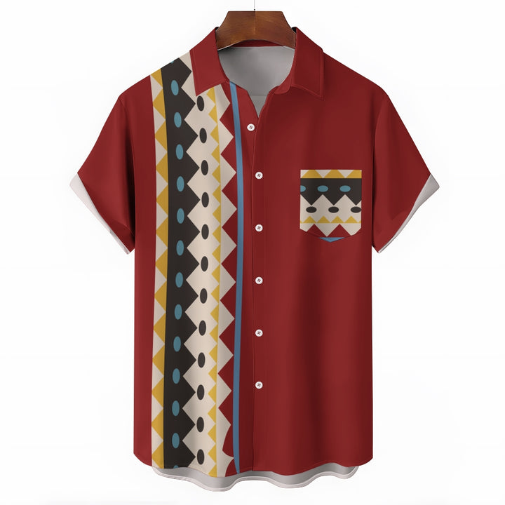 Geometric Striped Print Casual Short Sleeve Shirt 2404001436