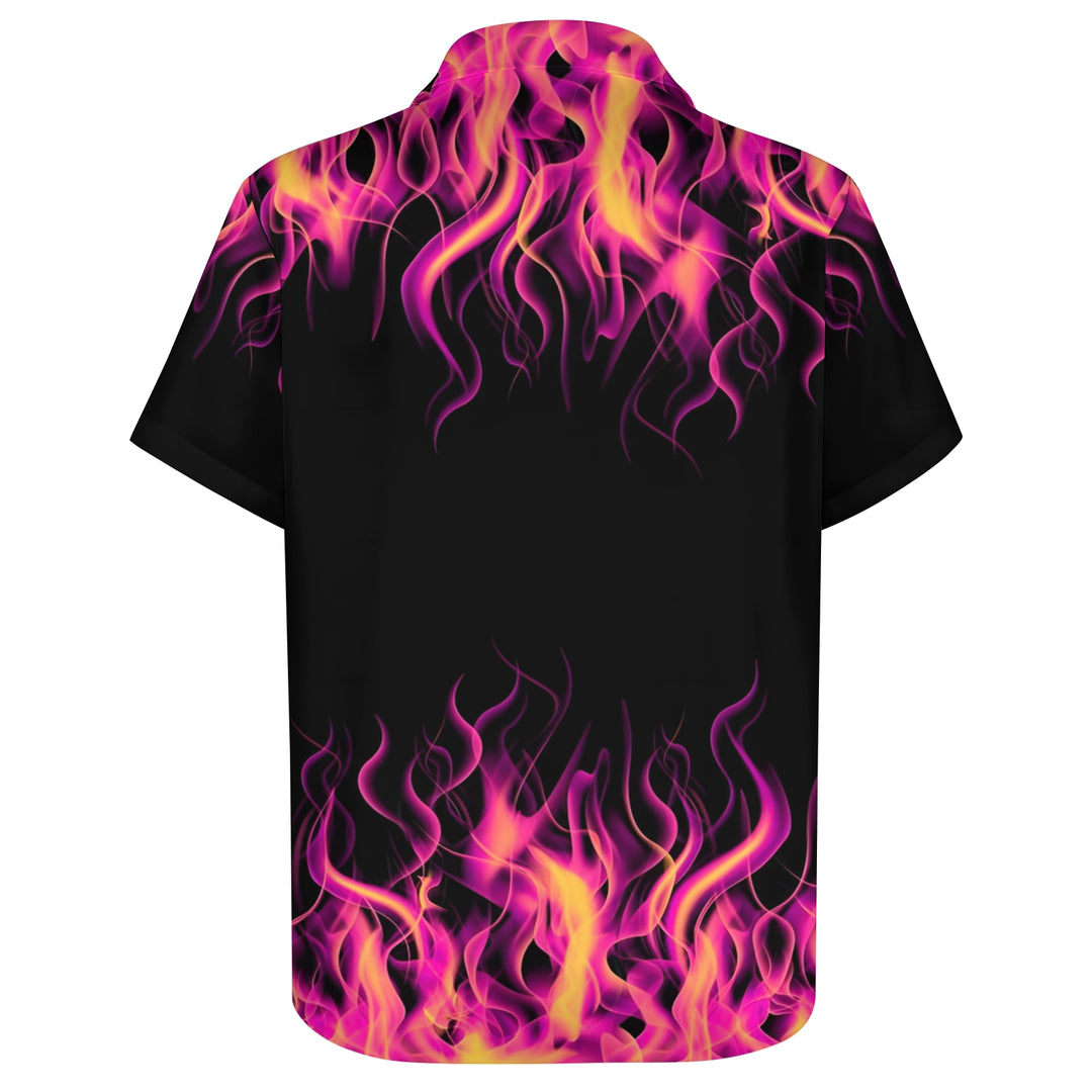 Pink Flame Print Casual Short Sleeve Shirt 2404000293