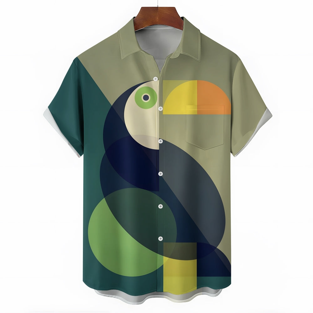 Geometric Toucan Print Casual Short Sleeve Shirt 2410004373