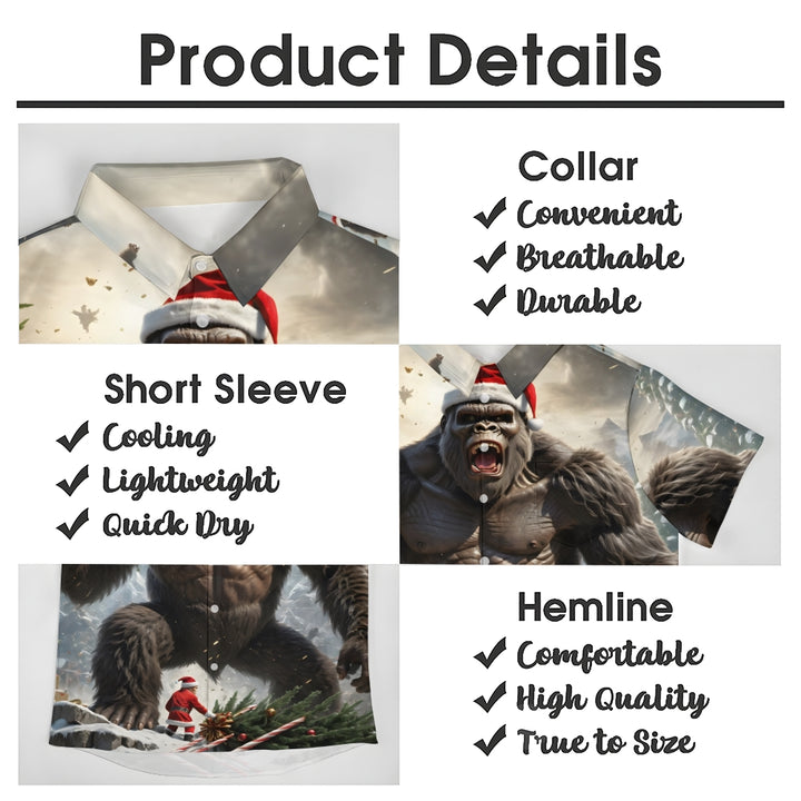 Merry Christmas Bigfoot Print Casual Short Sleeve Shirt 2411008170